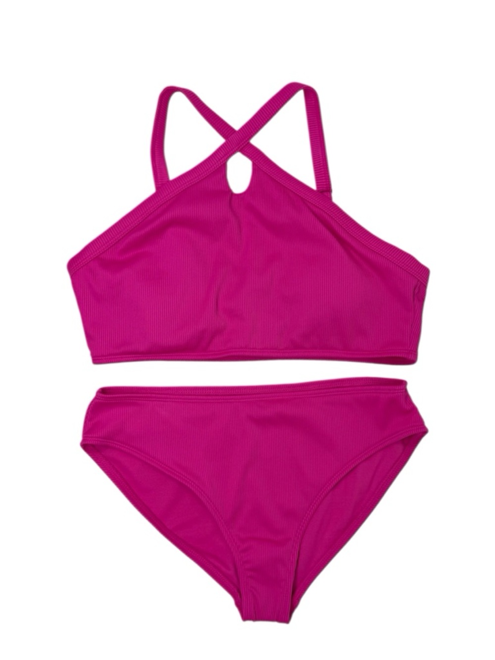 Paradise Pink tween bikini set ribbed textured UPF 50+ girls size XL/14-16 NWT